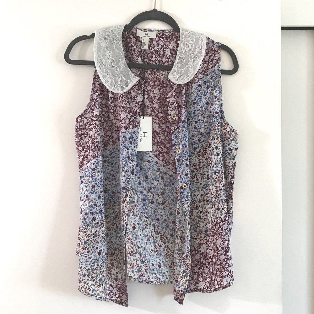 NWT Halston sleeveless blouse L